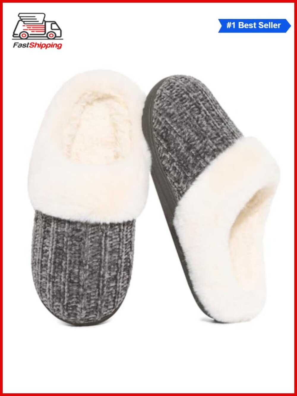 ✨Evshine Chenille Knit Fuzzy Slippers Memory Foam Warm House Shoes